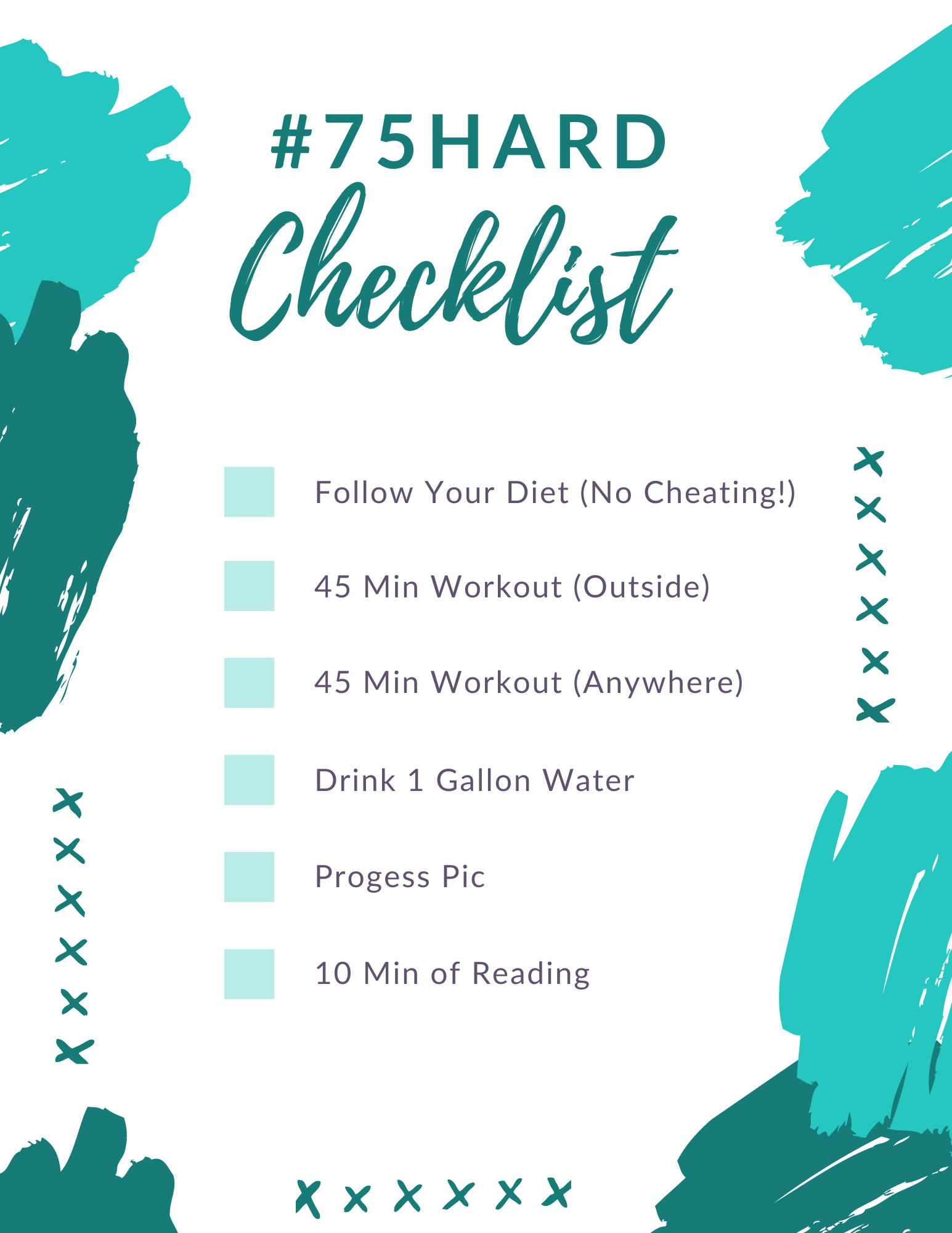 75 Hard Challenge Checklist Printable